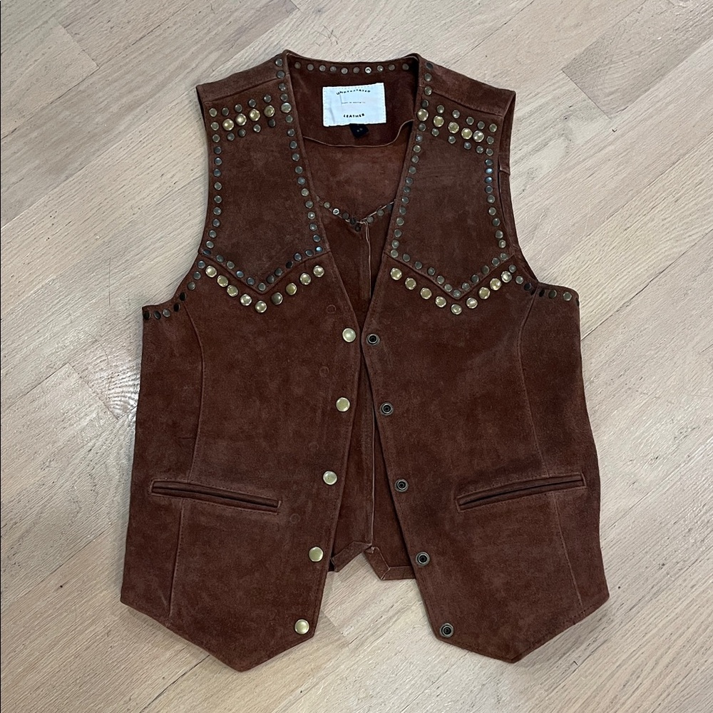 Free People Brown Suede Vest with Gold Studs